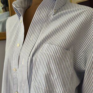 Blue White Stripe Mens Button Down Oxford 16.5 Large